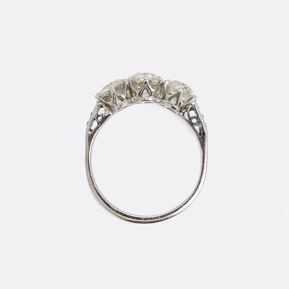 Edwardian 2.19ct Old Cut Diamond Trilogy Ring