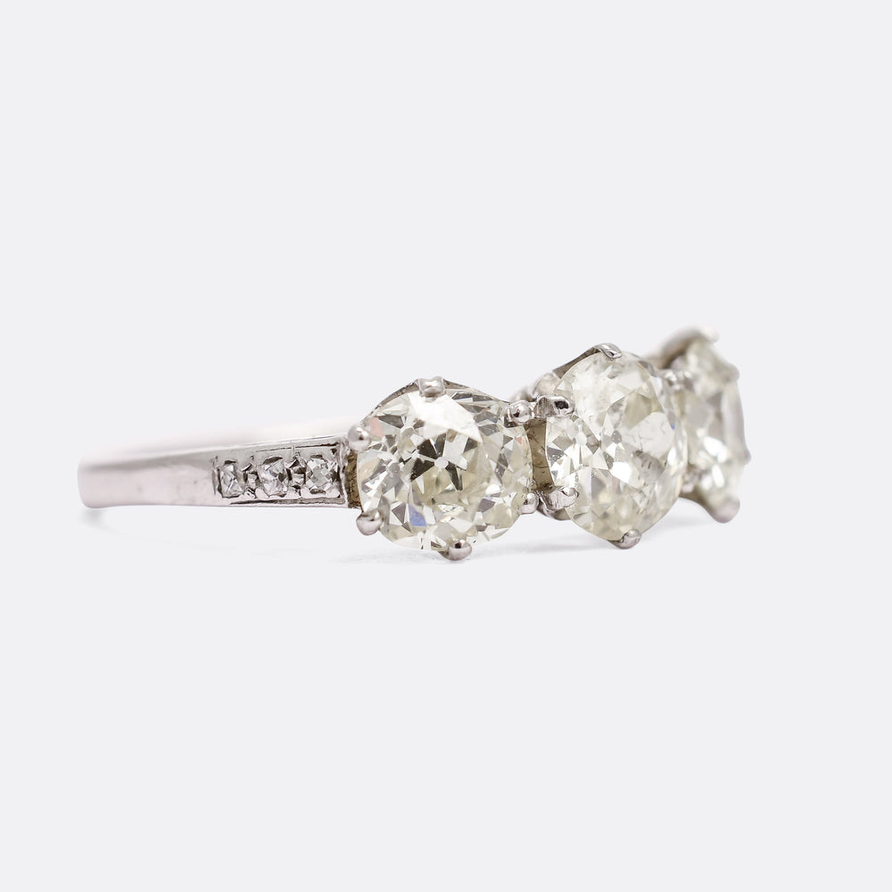 Edwardian 2.19ct Old Cut Diamond Trilogy Ring