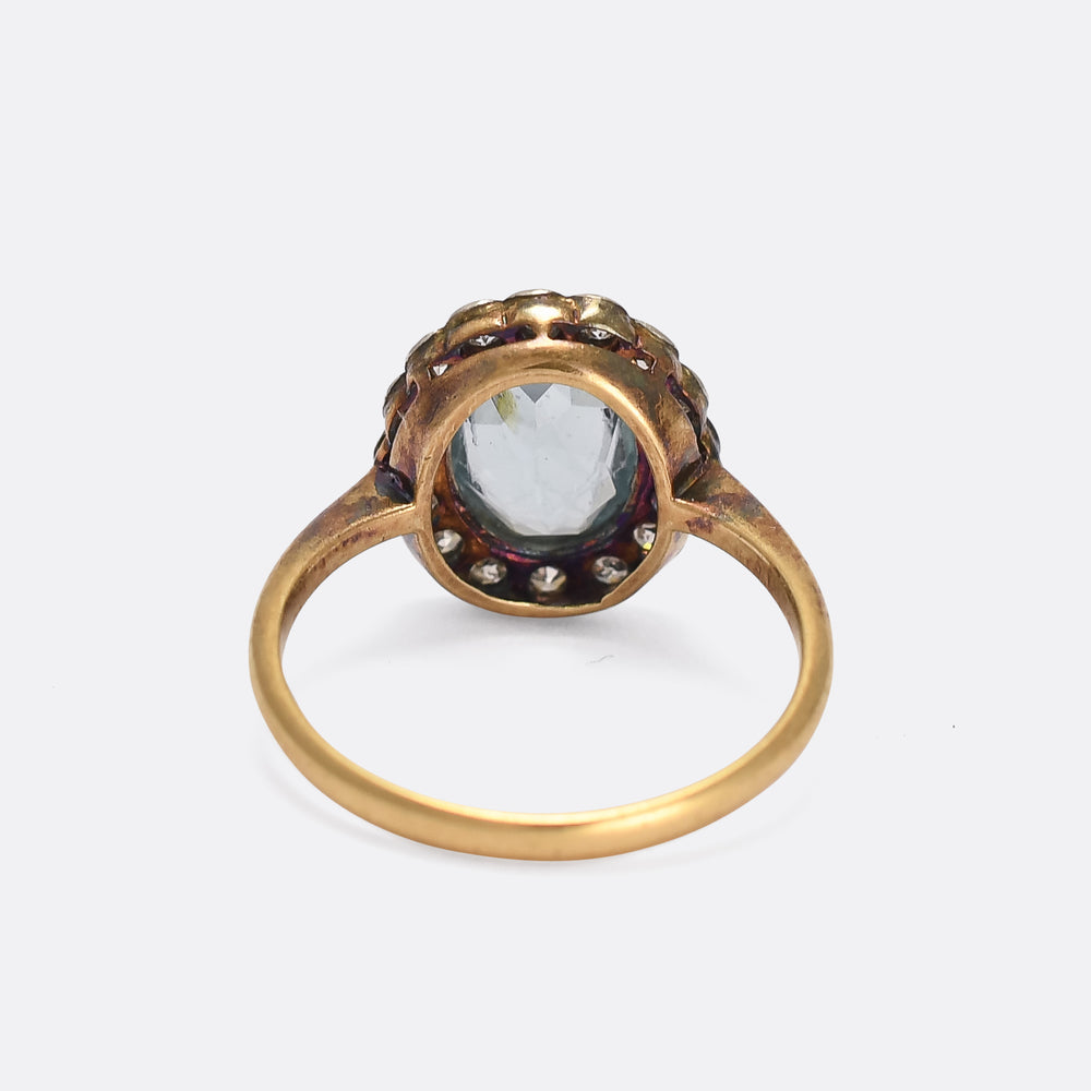 Edwardian Aquamarine & Diamond Flower Cluster Ring