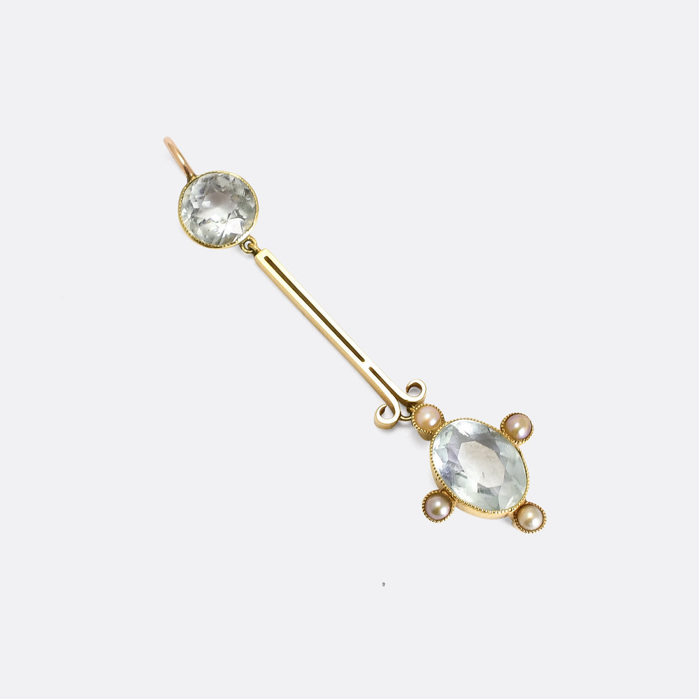 Edwardian Aquamarine & Pearl Bar Pendant