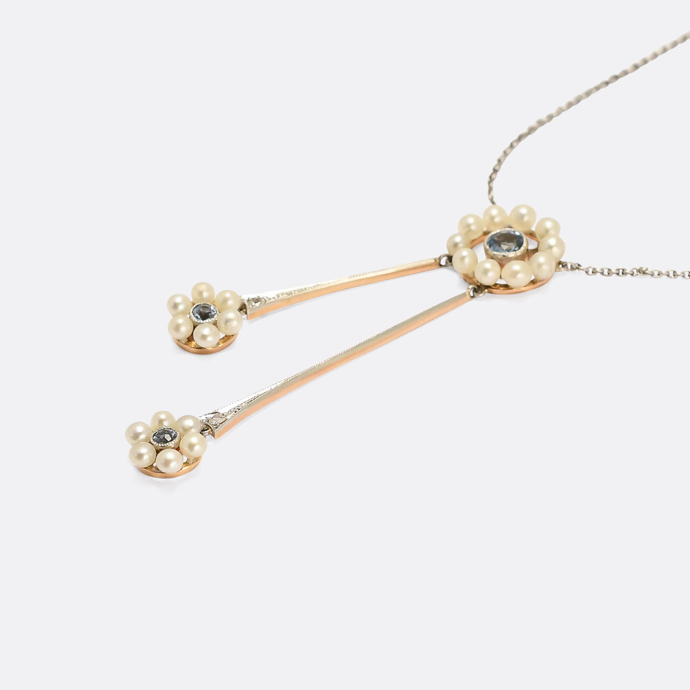 Edwardian Aquamarine & Pearl Negligee Necklace
