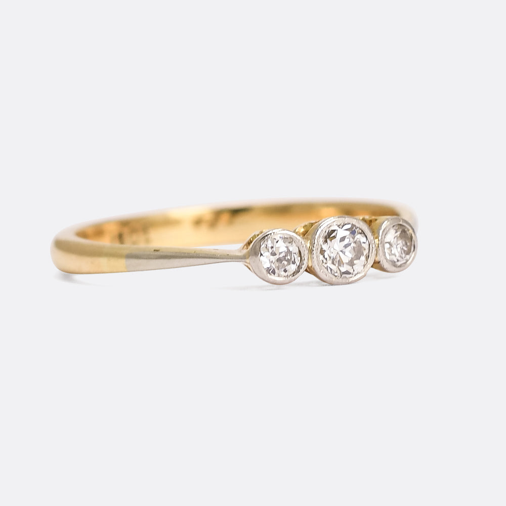 Edwardian Bezel Set Diamond Trilogy Ring