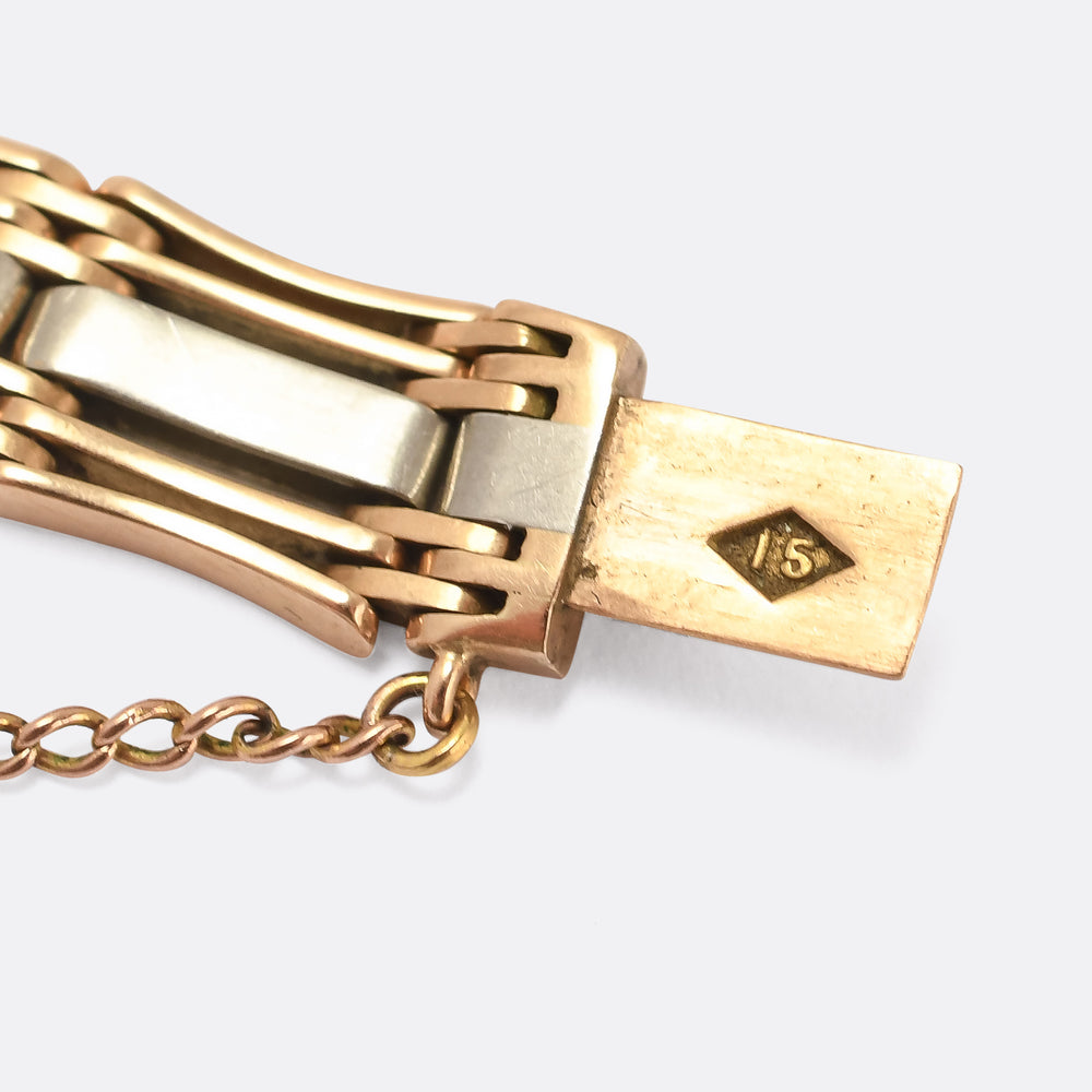 Edwardian Bi-Metal 15k Gold & Platinum Gate-Link Bracelet