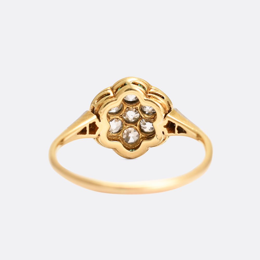 Edwardian Diamond & Emerald Flower Cluster Ring
