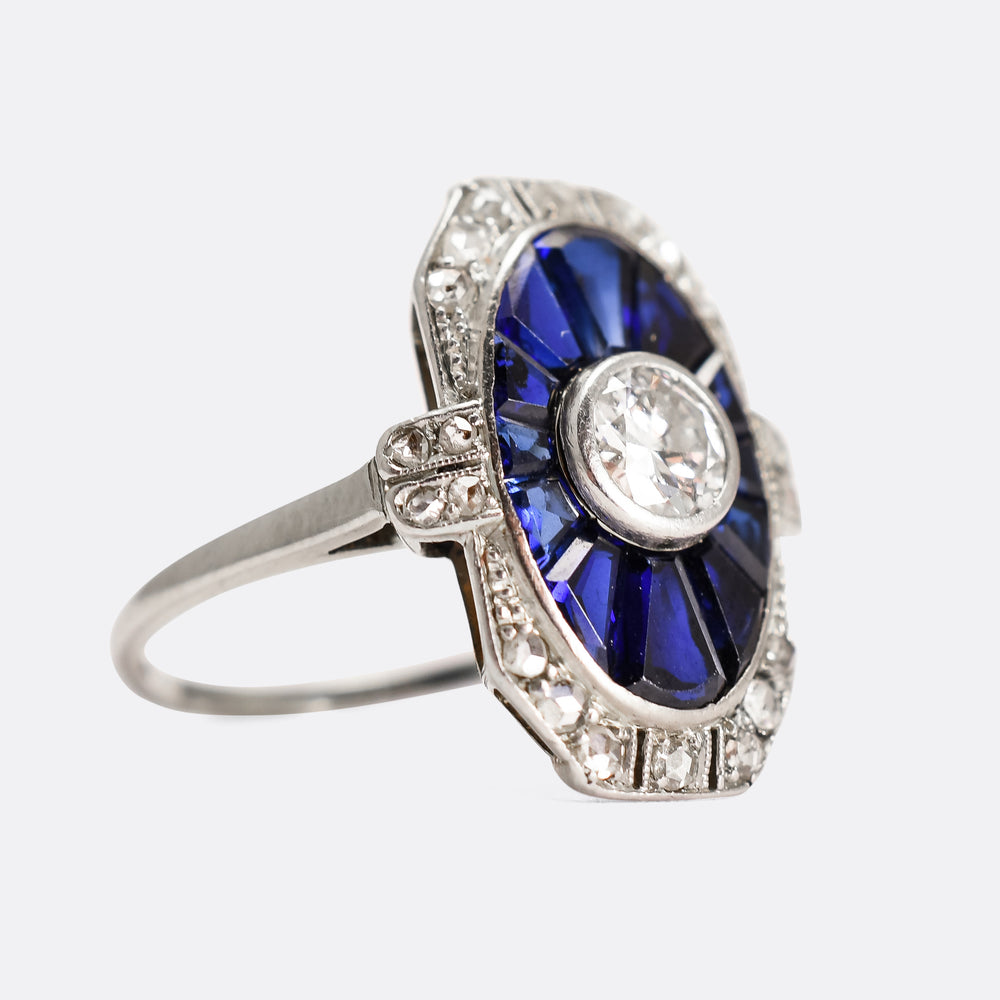 Edwardian Diamond & Sapphire Cluster Ring