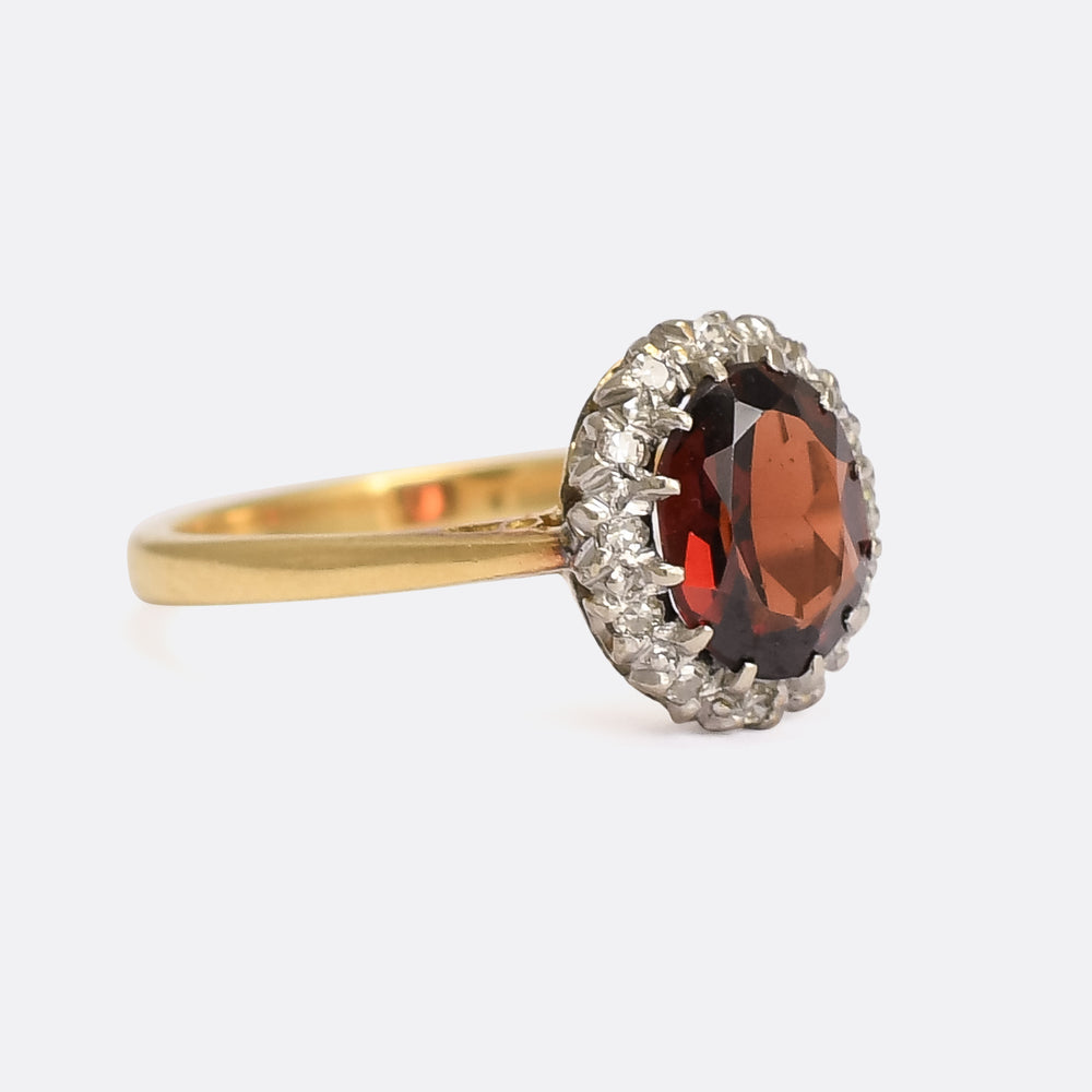 Edwardian Garnet & Diamond Oval Cluster Ring