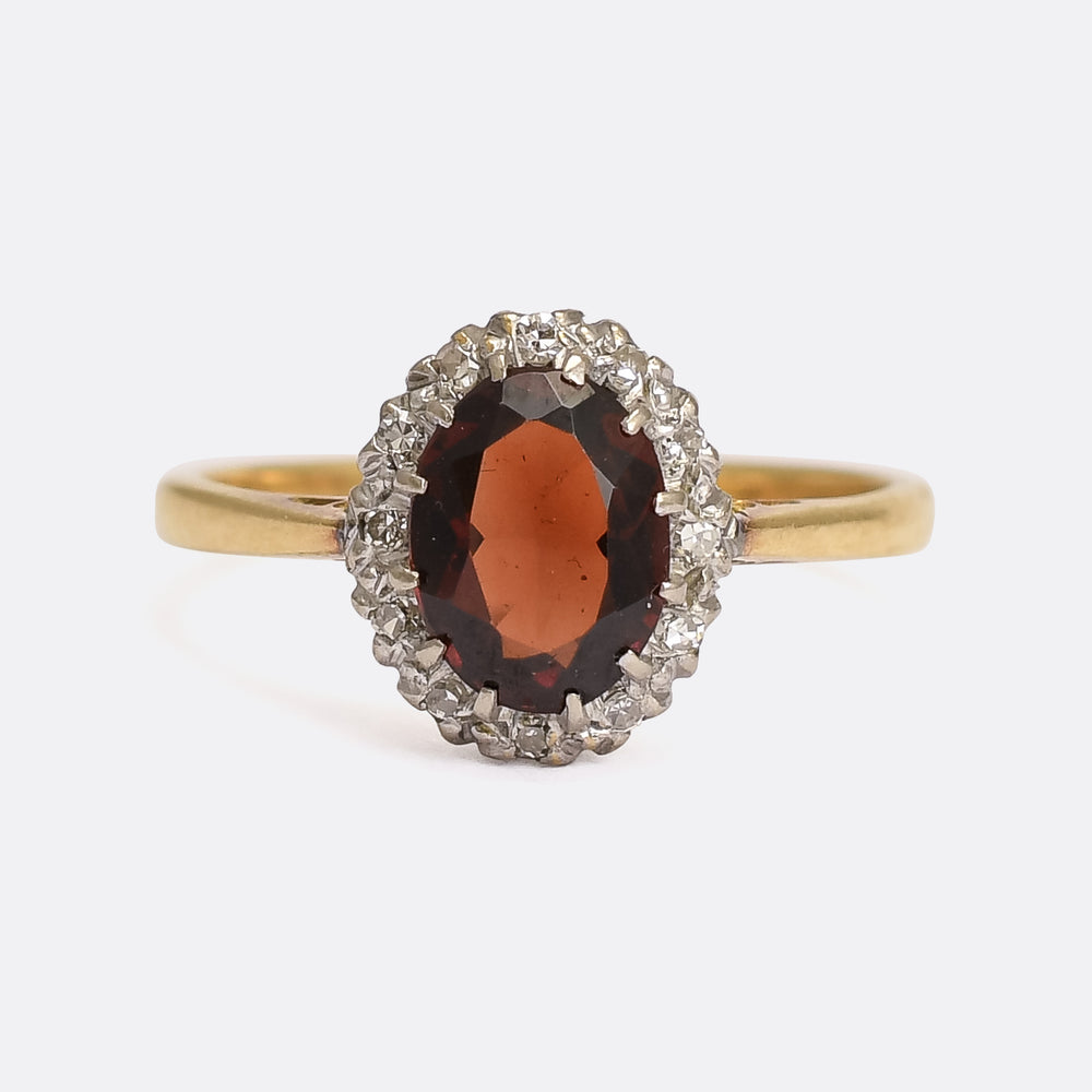 Edwardian Garnet & Diamond Oval Cluster Ring