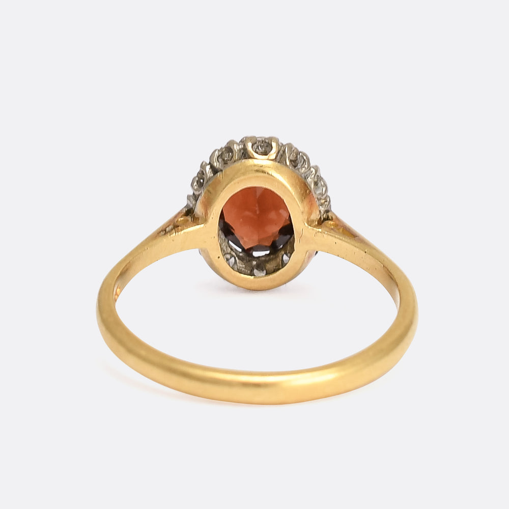 Edwardian Garnet & Diamond Oval Cluster Ring