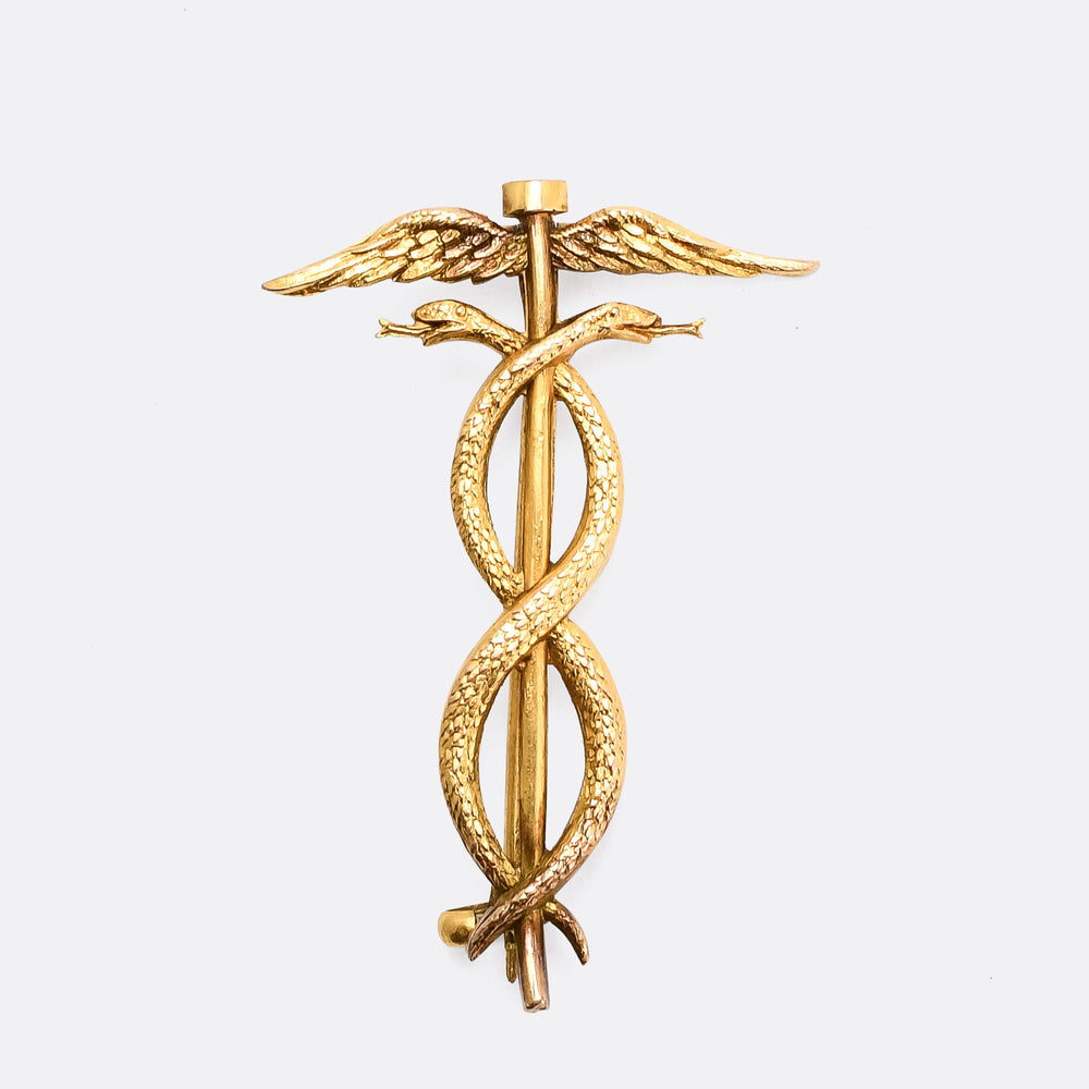 Edwardian Gold Caduceus Brooch