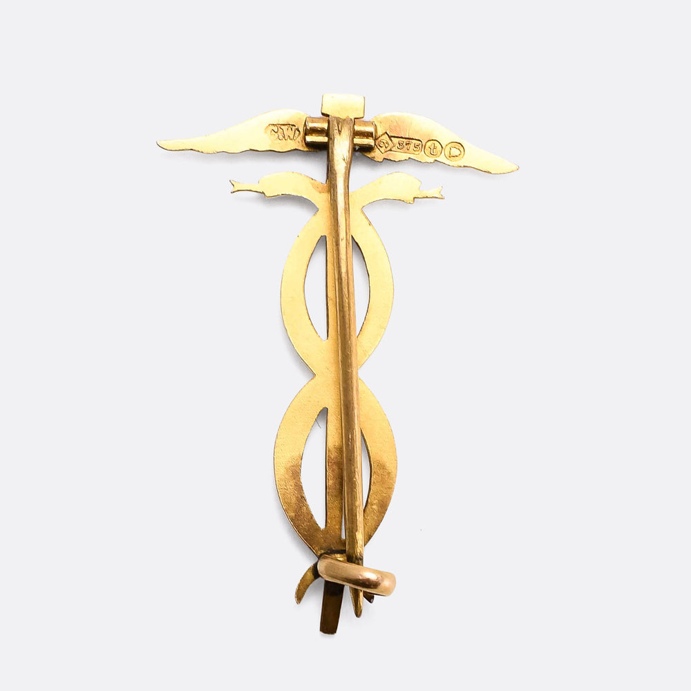 Edwardian Gold Caduceus Brooch