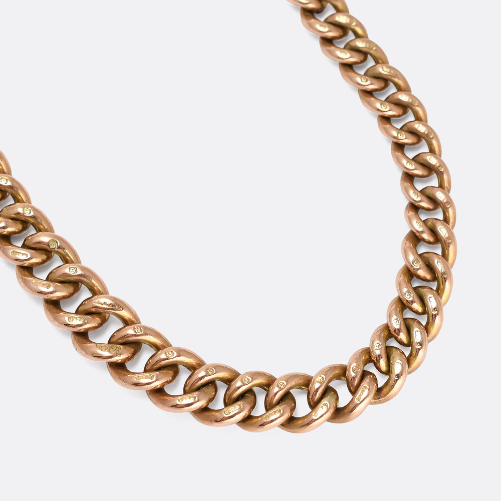 Edwardian Gold Double Albert Necklace With T-Bar and Shield