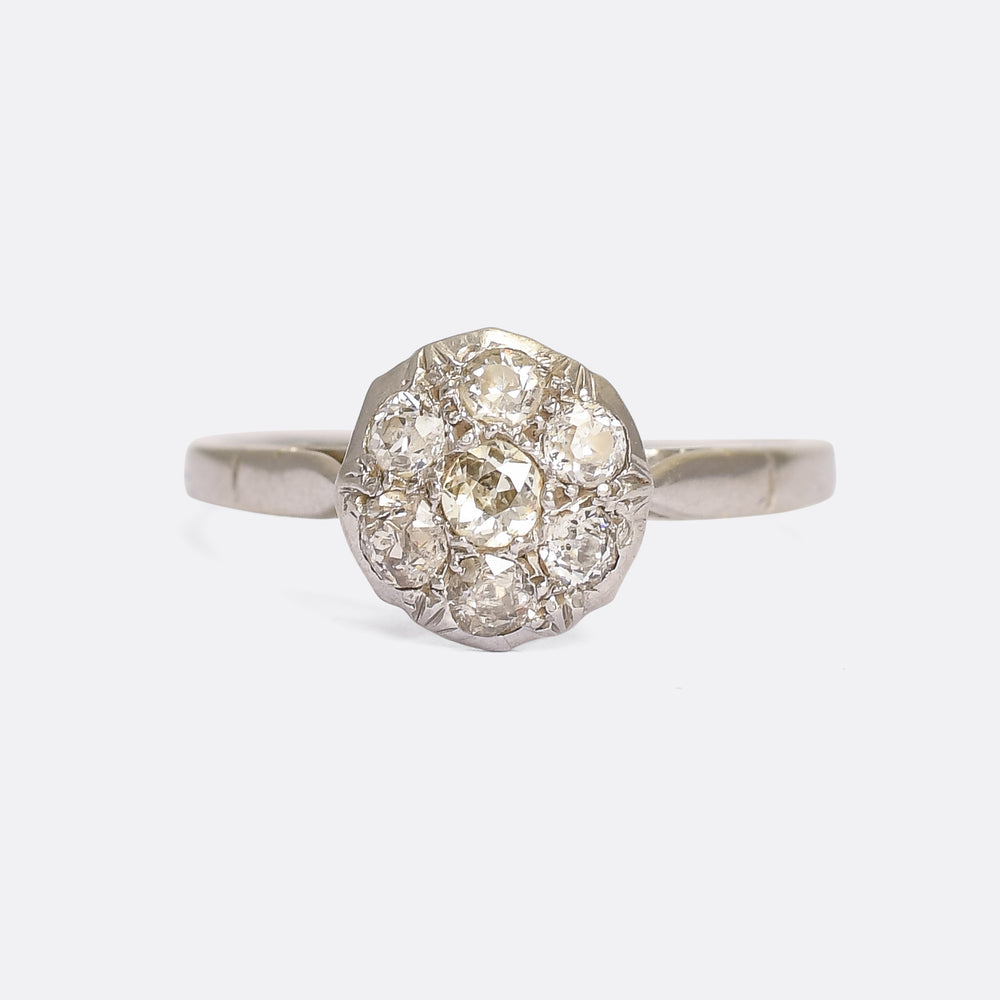 Edwardian Old Cut Diamond Round Cluster Ring