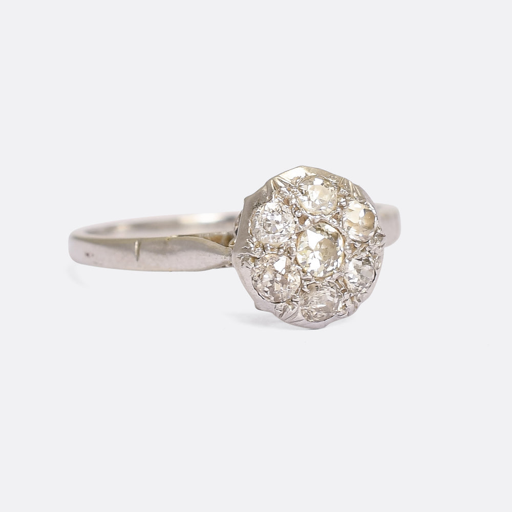 Edwardian Old Cut Diamond Round Cluster Ring