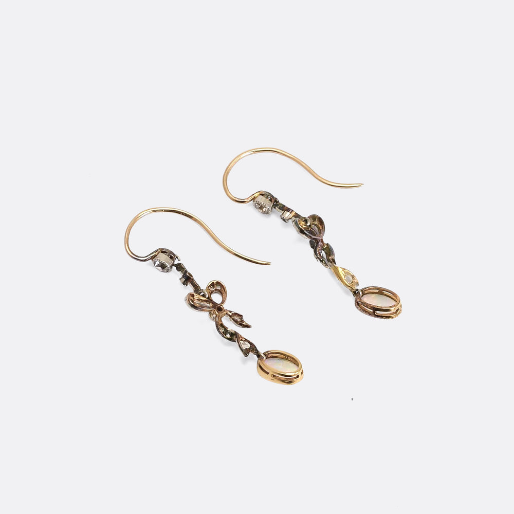 Edwardian Opal & Diamond Bow Earrings