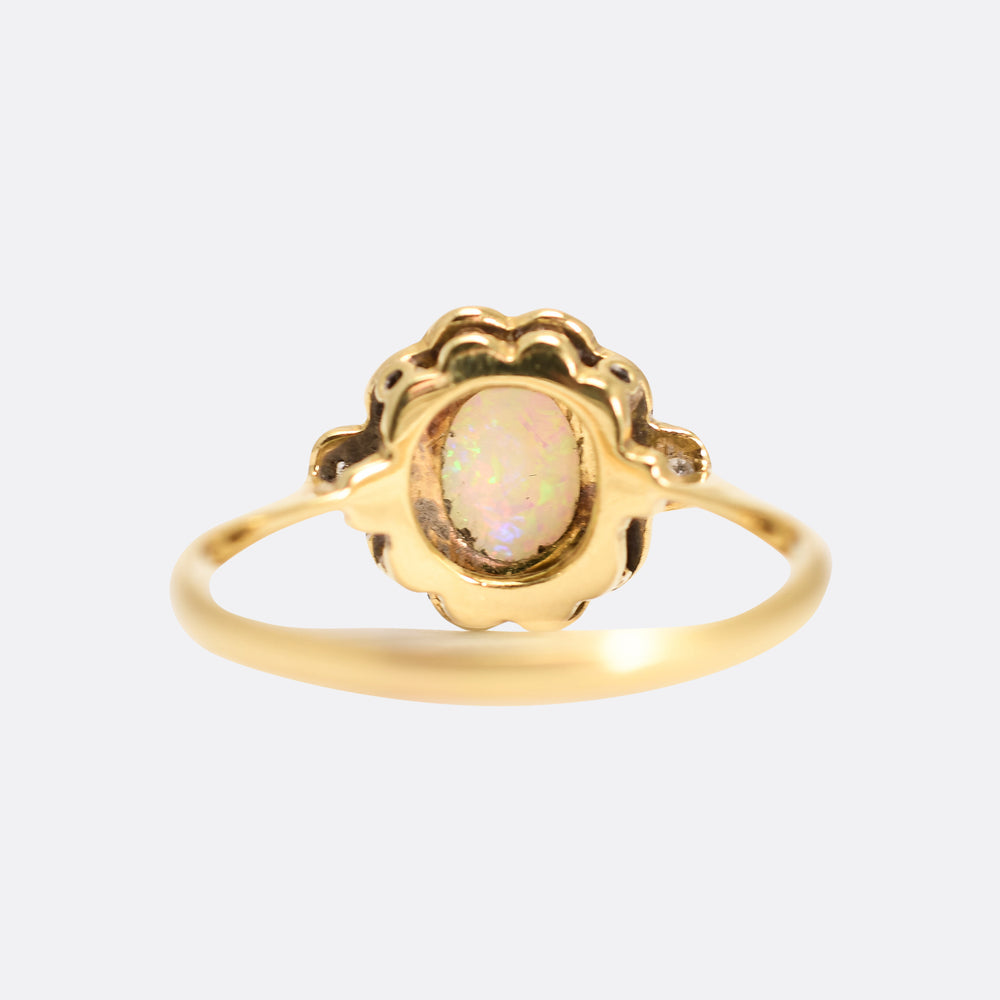 Edwardian Opal & Diamond Flower Cluster Ring
