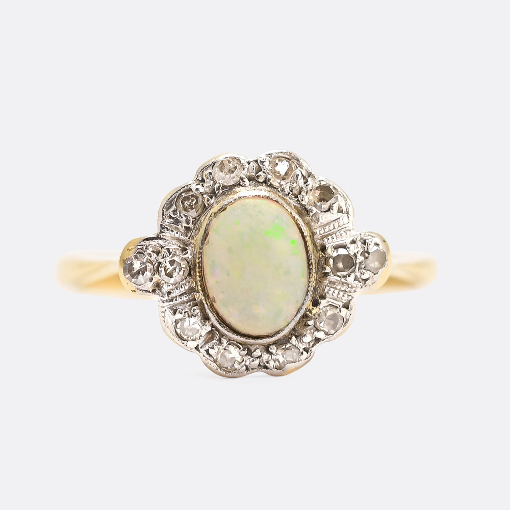 Edwardian Opal & Diamond Flower Cluster Ring