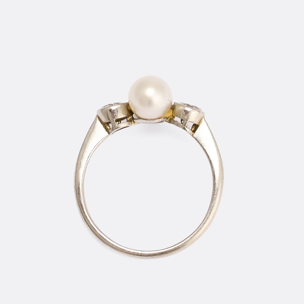 Edwardian Oval Pearl & Diamond Cocktail Ring