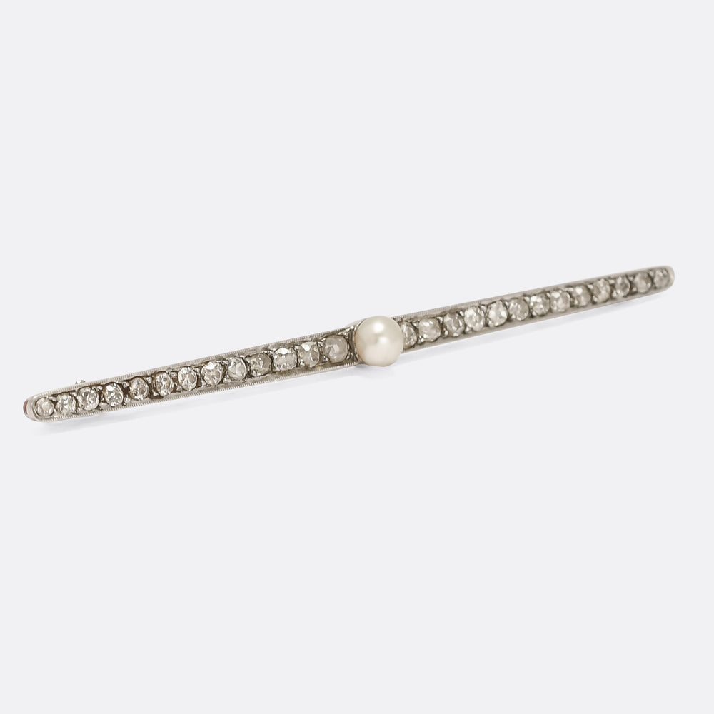 Edwardian Pearl & Diamond Bar Brooch