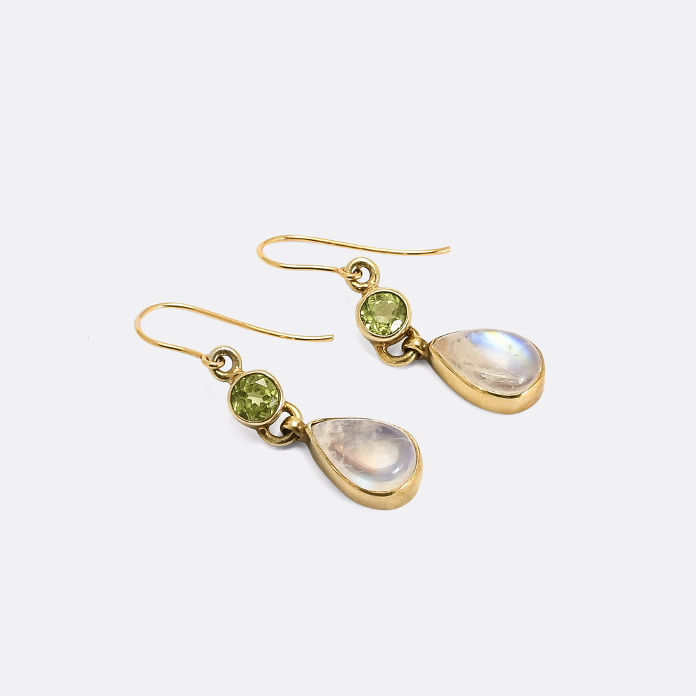 Edwardian Rainbow Moonstone and Peridot Earrings