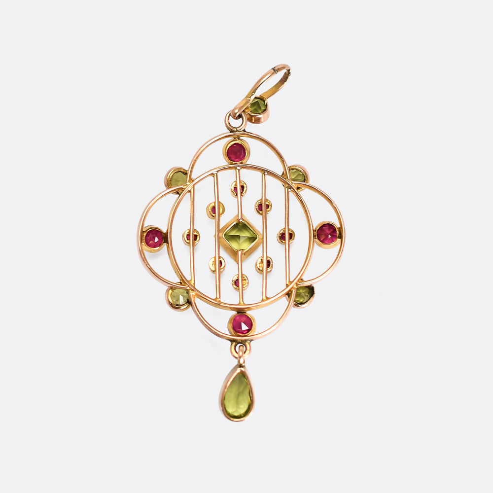 Edwardian Ruby & Peridot Openwork Pendant