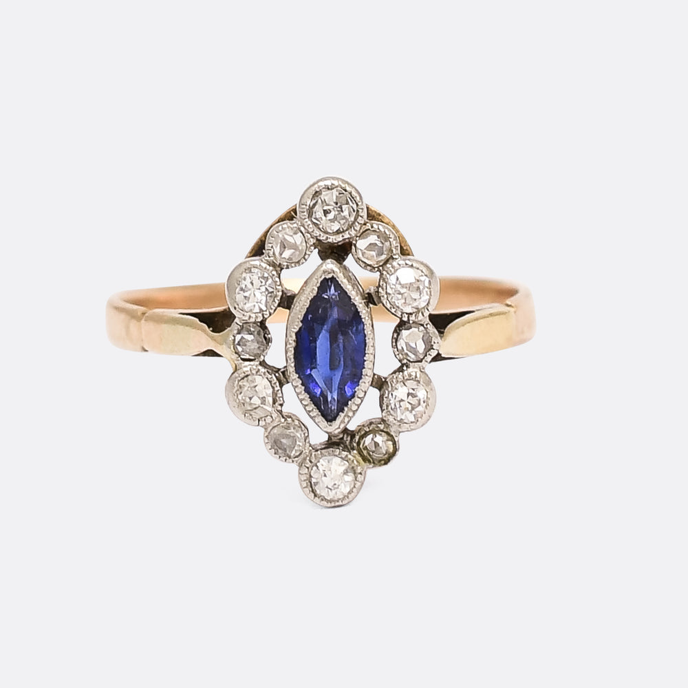 Edwardian Sapphire & Diamond Marquise Cluster Ring