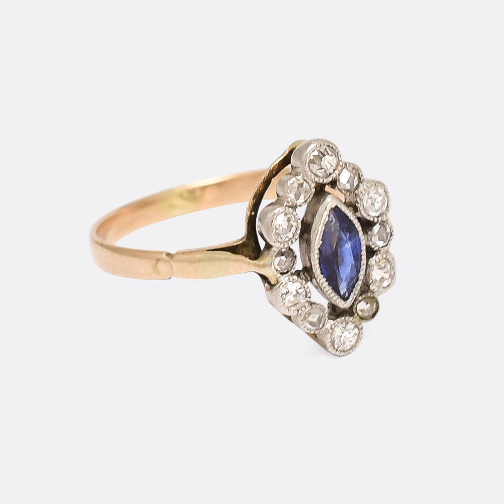 Edwardian Sapphire & Diamond Marquise Cluster Ring