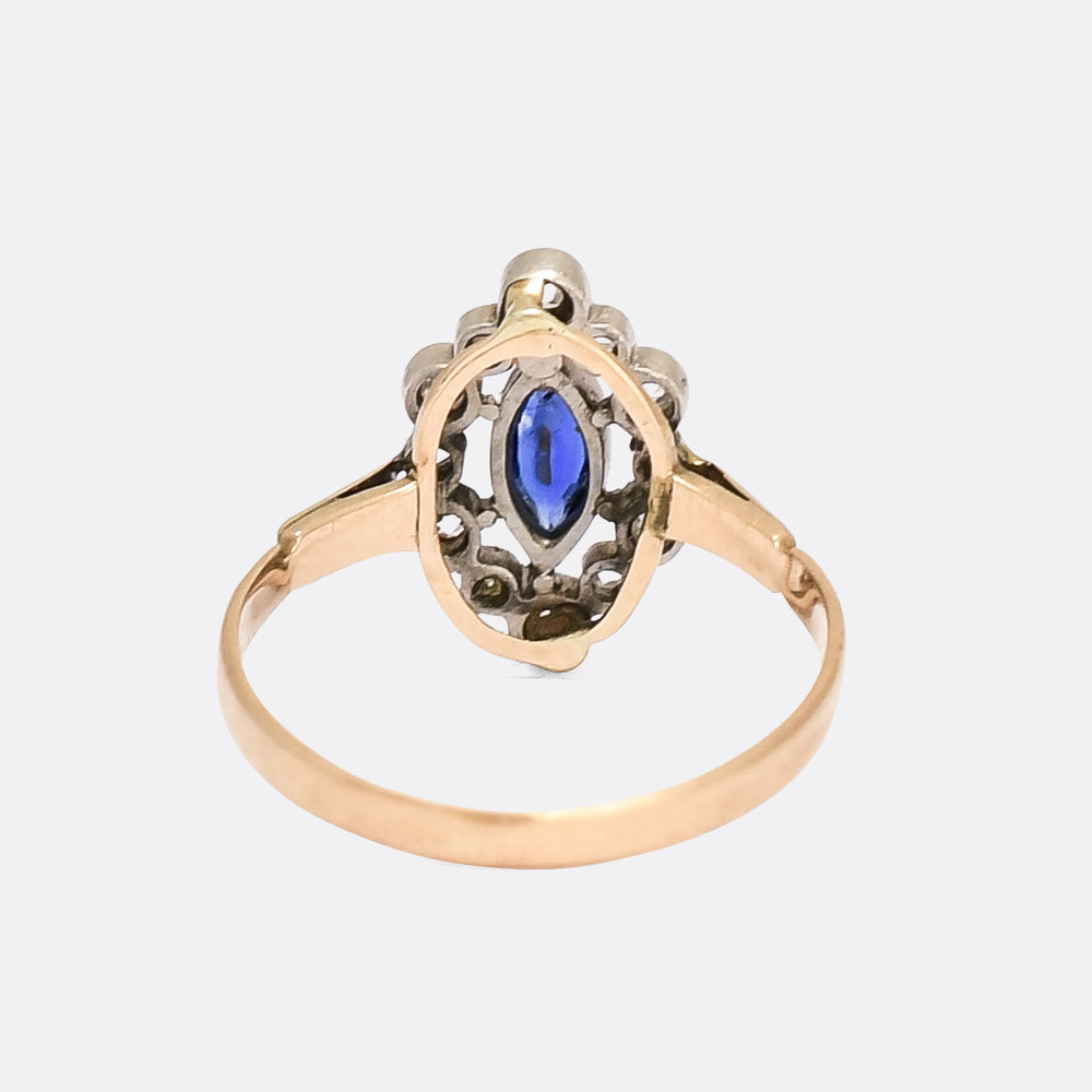 Edwardian Sapphire & Diamond Marquise Cluster Ring
