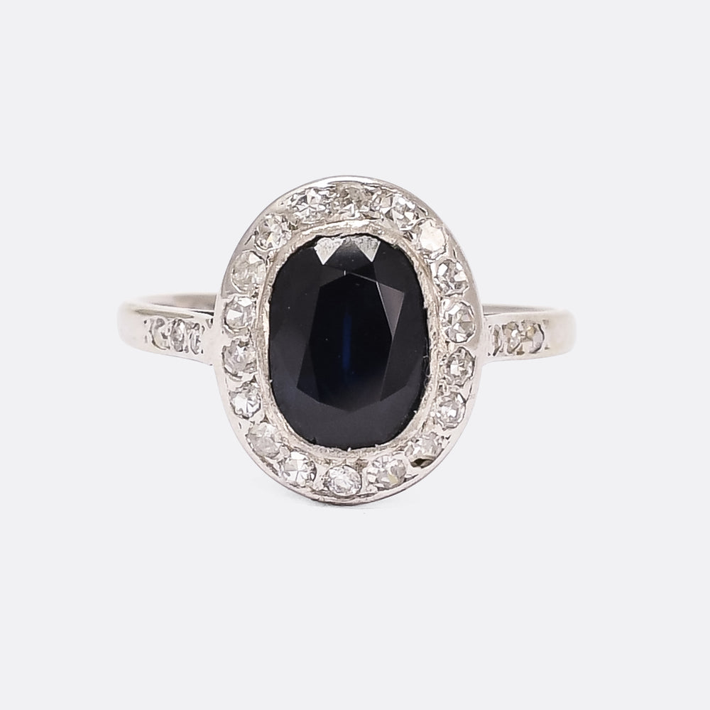 Edwardian Sapphire & Diamond Oval Cluster Ring