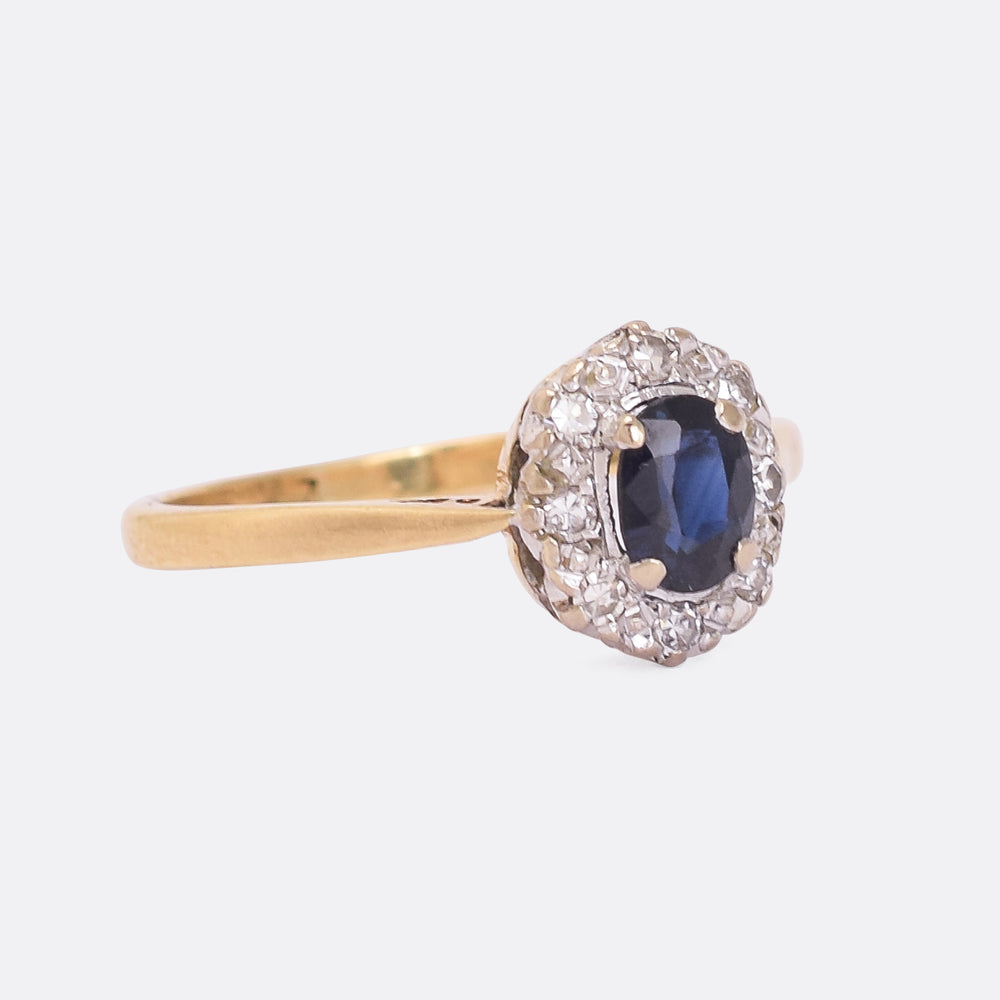 Edwardian Sapphire & Diamond Oval Cluster Ring
