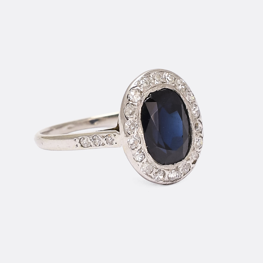 Edwardian Sapphire & Diamond Oval Cluster Ring