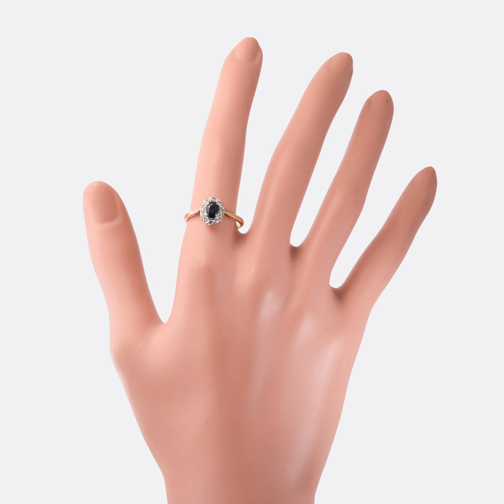 Edwardian Sapphire & Diamond Oval Cluster Ring