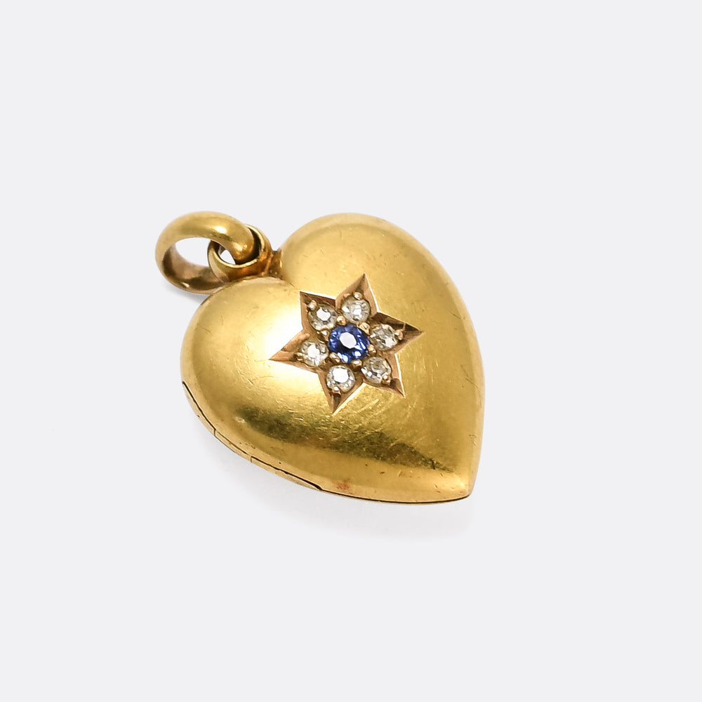 Edwardian Sapphire & Diamond Puffed Heart Locket