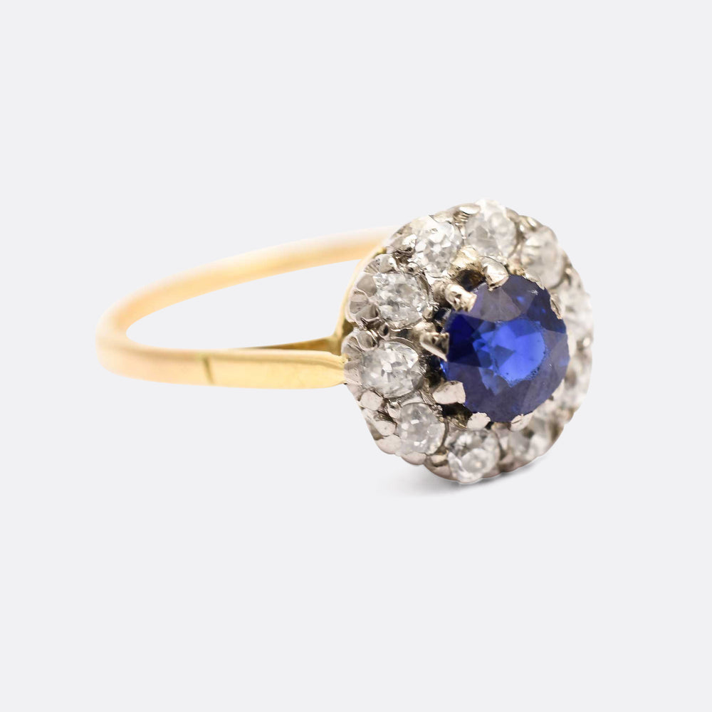 Edwardian Sapphire & Diamond Round Cluster Ring