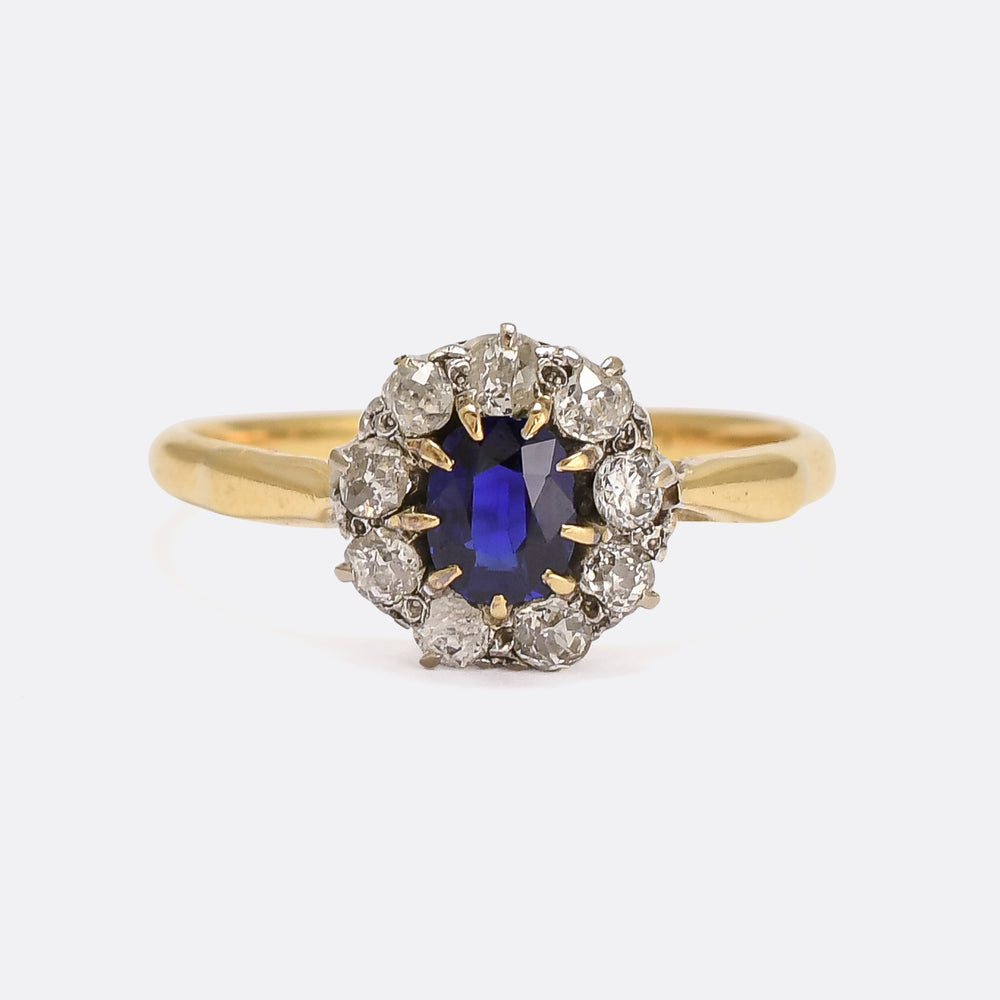 Edwardian Sapphire & Diamond Round Cluster Ring