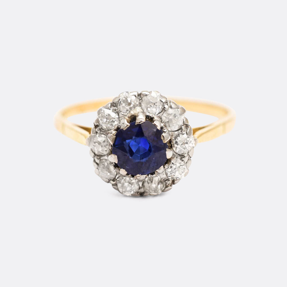 Edwardian Sapphire & Diamond Round Cluster Ring
