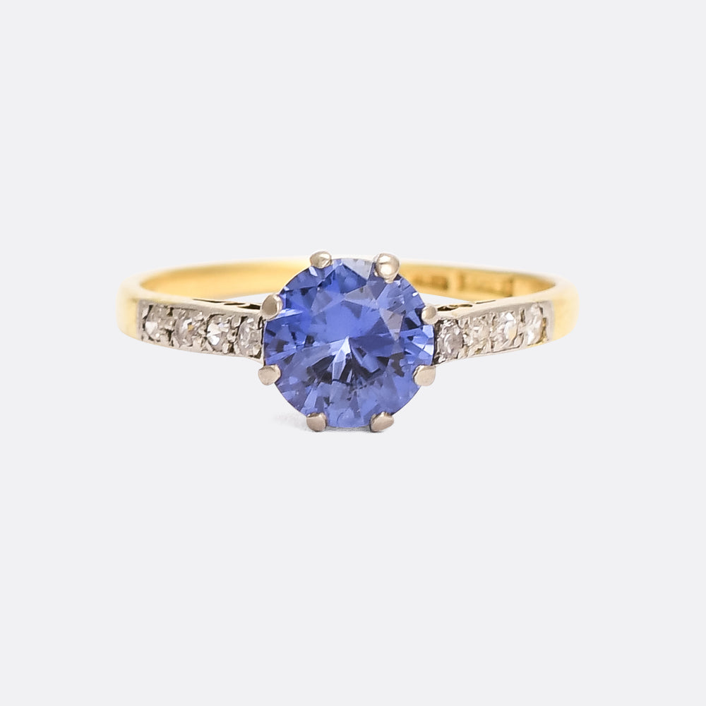 Edwardian Sapphire & Diamond Solitaire Ring