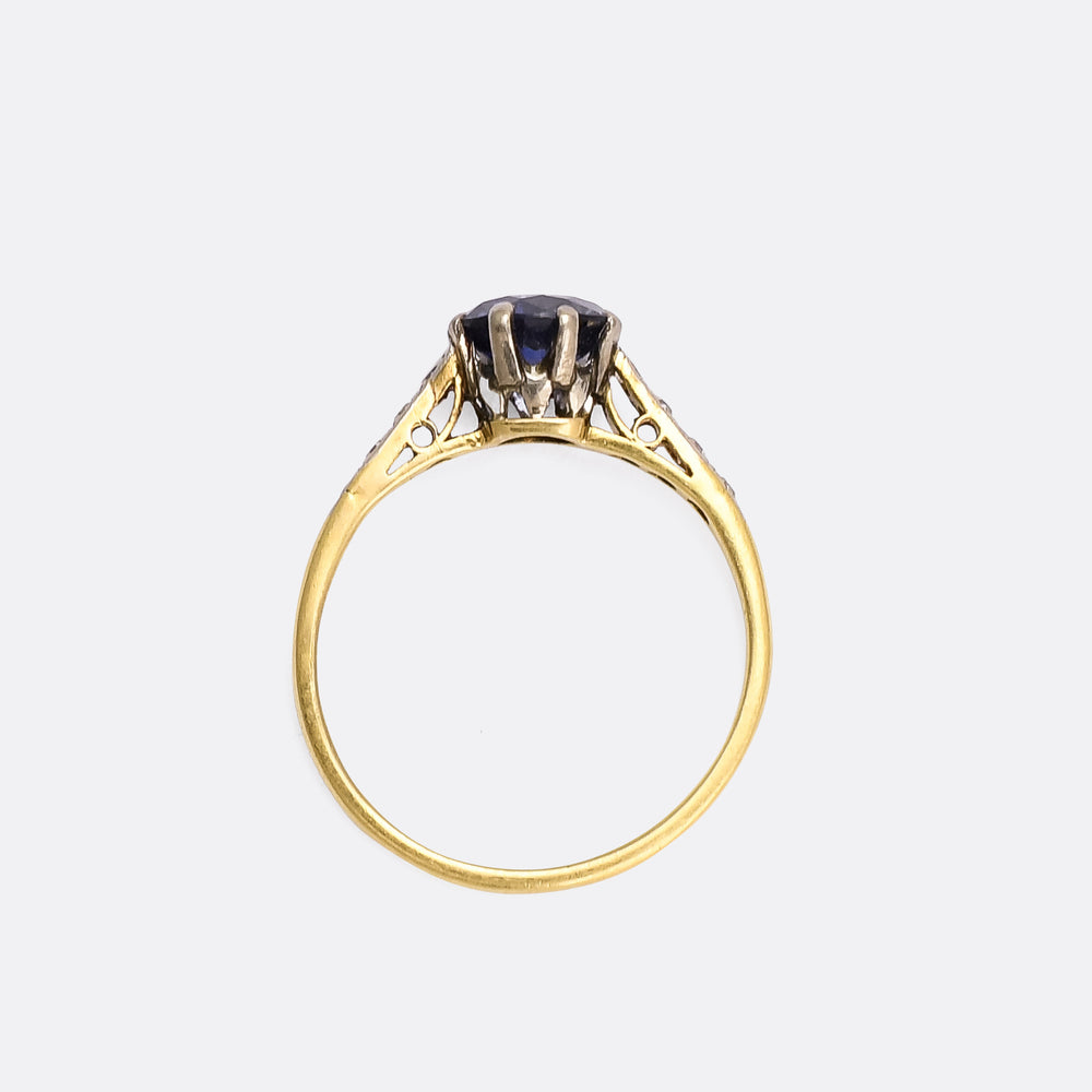 Edwardian Sapphire & Diamond Solitaire Ring