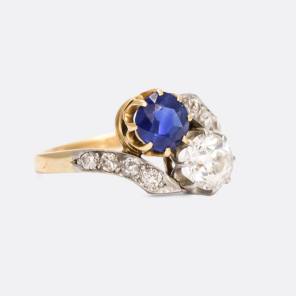 Edwardian Sapphire & Diamond Toi Et Moi Engagement Ring