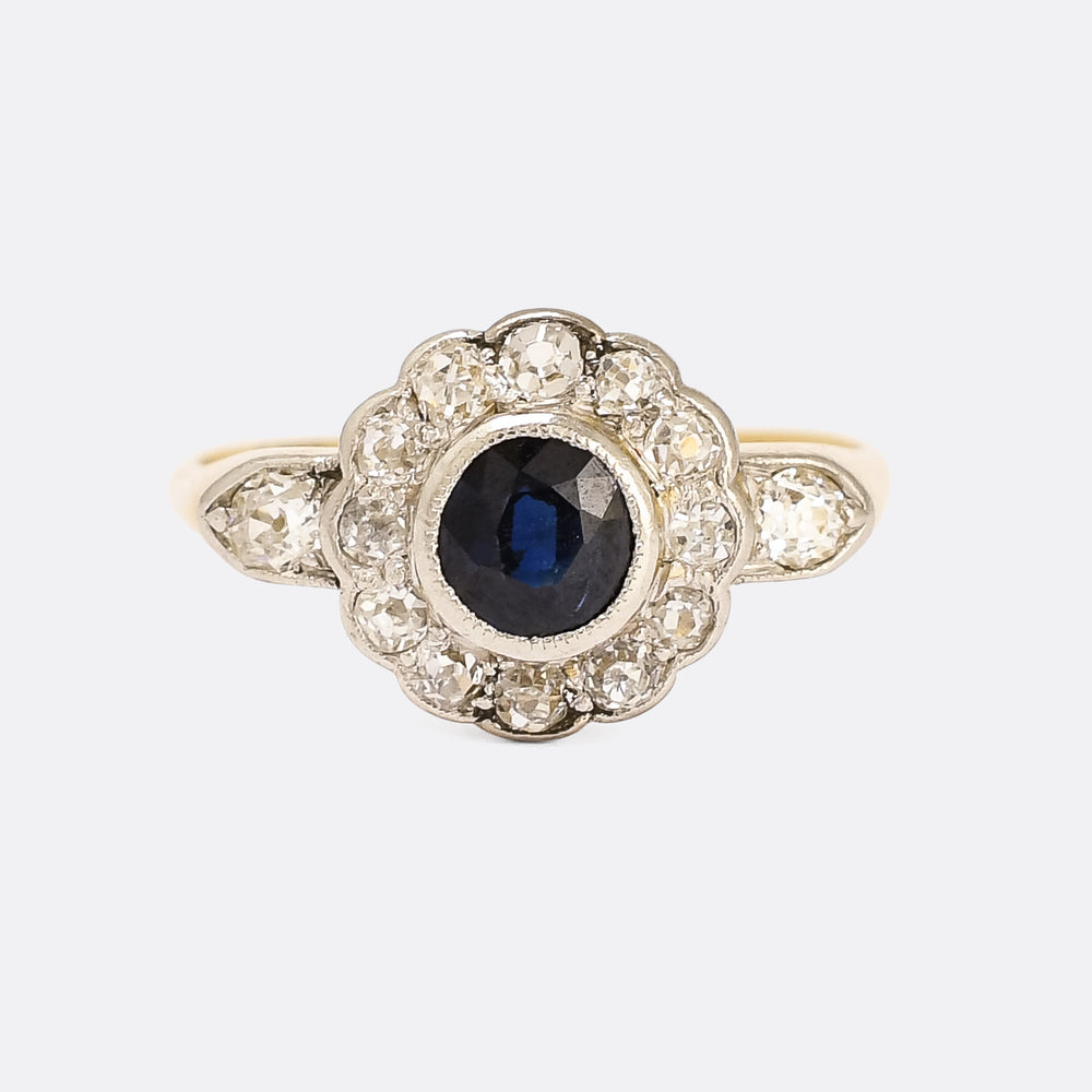 Edwardian Sapphire & Old Cut Diamond Daisy Ring