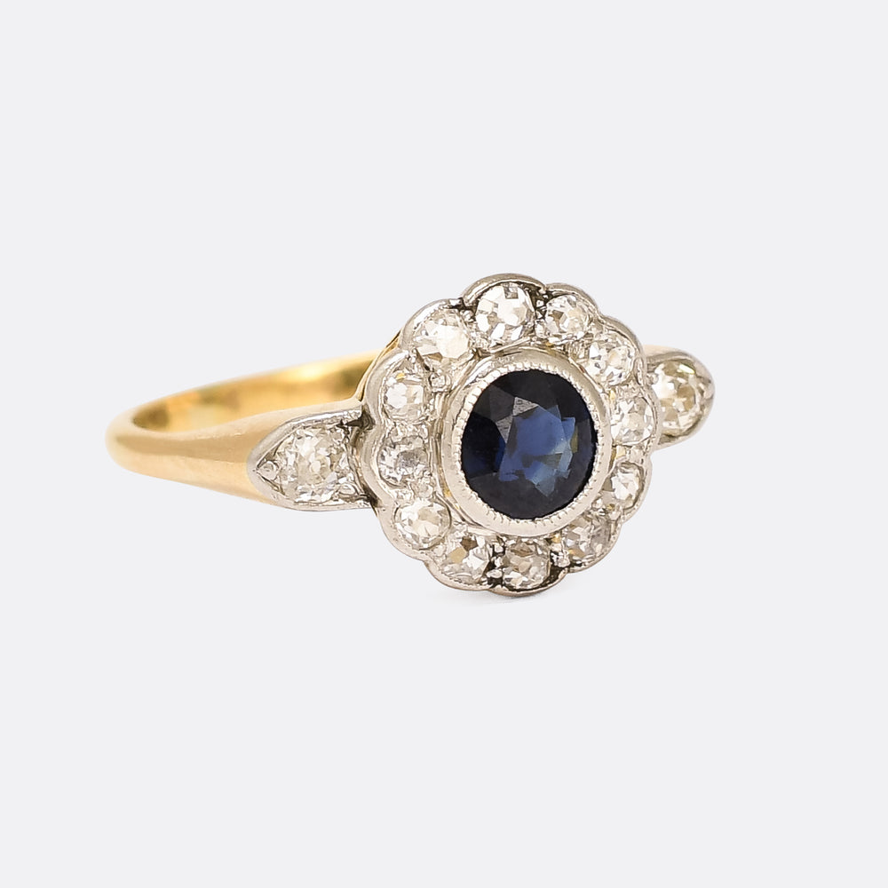 Edwardian Sapphire & Old Cut Diamond Daisy Ring