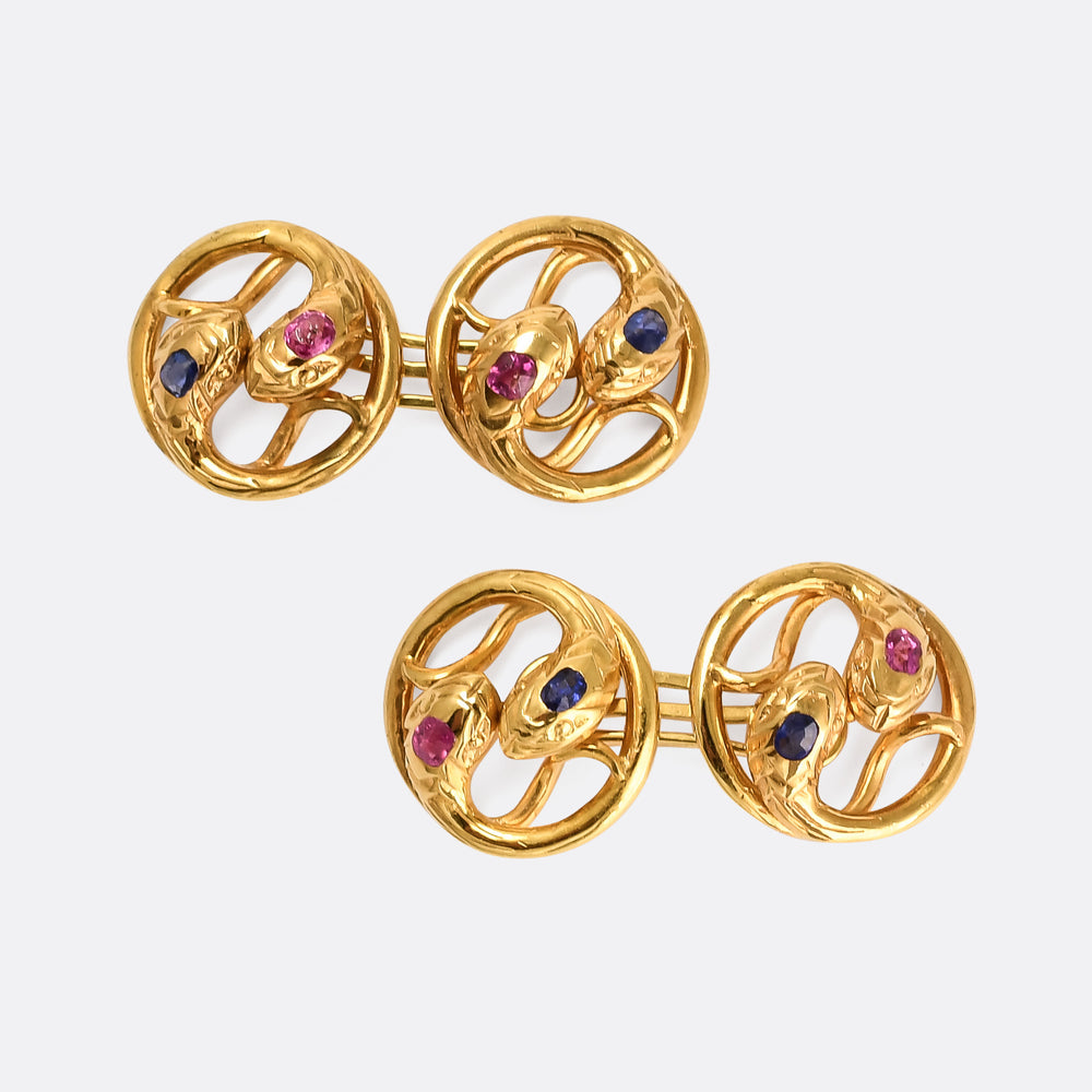 Edwardian Sapphire & Ruby Double Snake Cufflinks