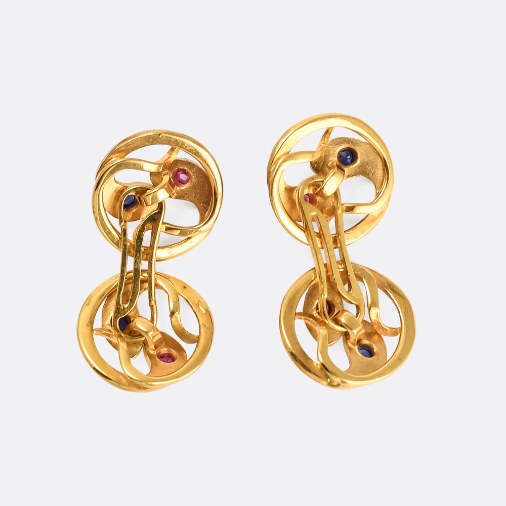 Edwardian Sapphire & Ruby Double Snake Cufflinks