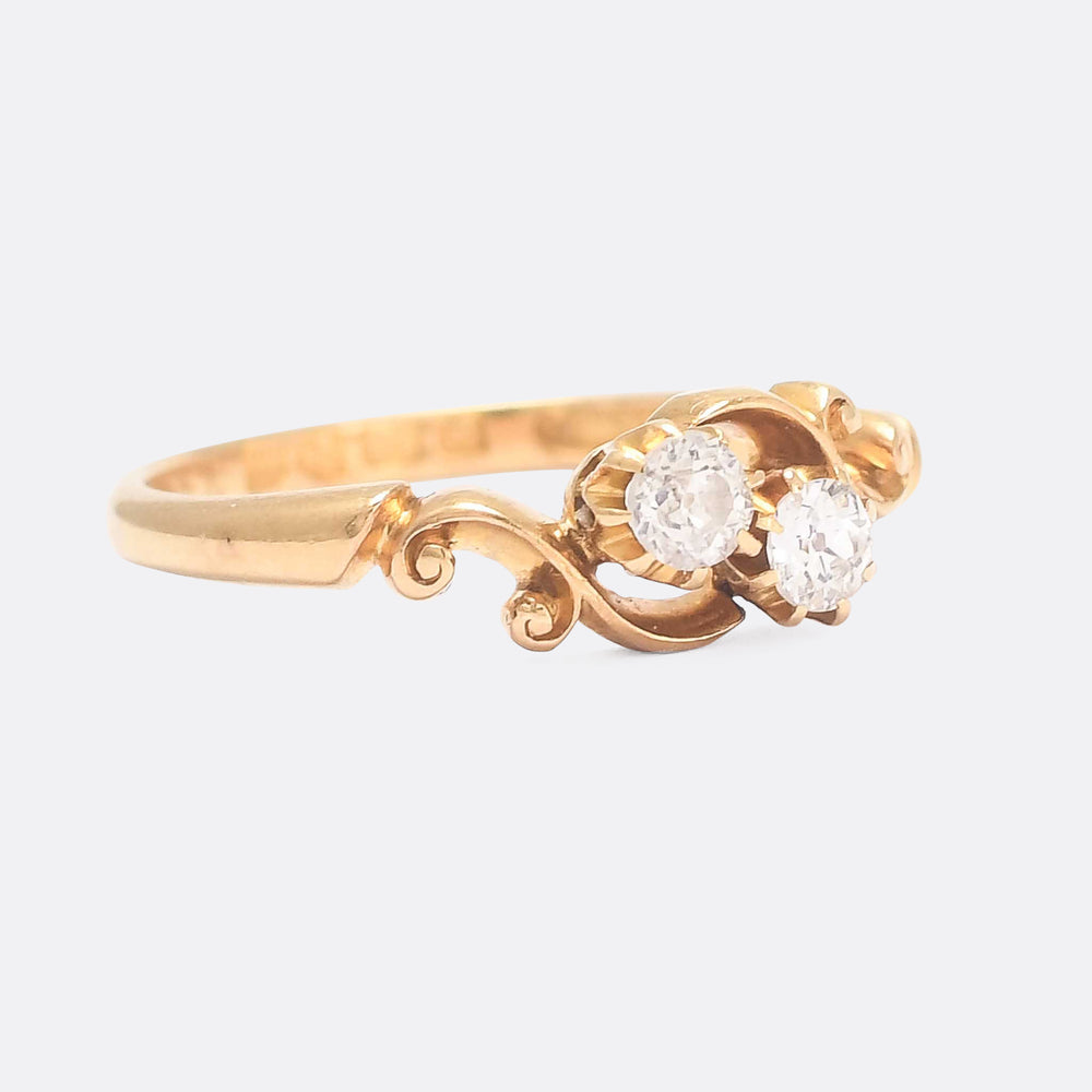 Edwardian Scrolled Diamond Toi et Moi Ring