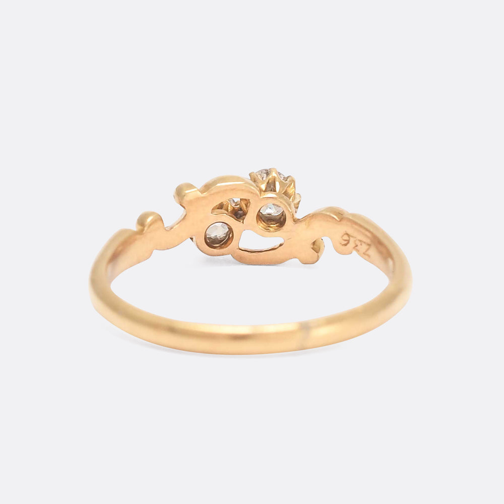 Edwardian Scrolled Diamond Toi et Moi Ring