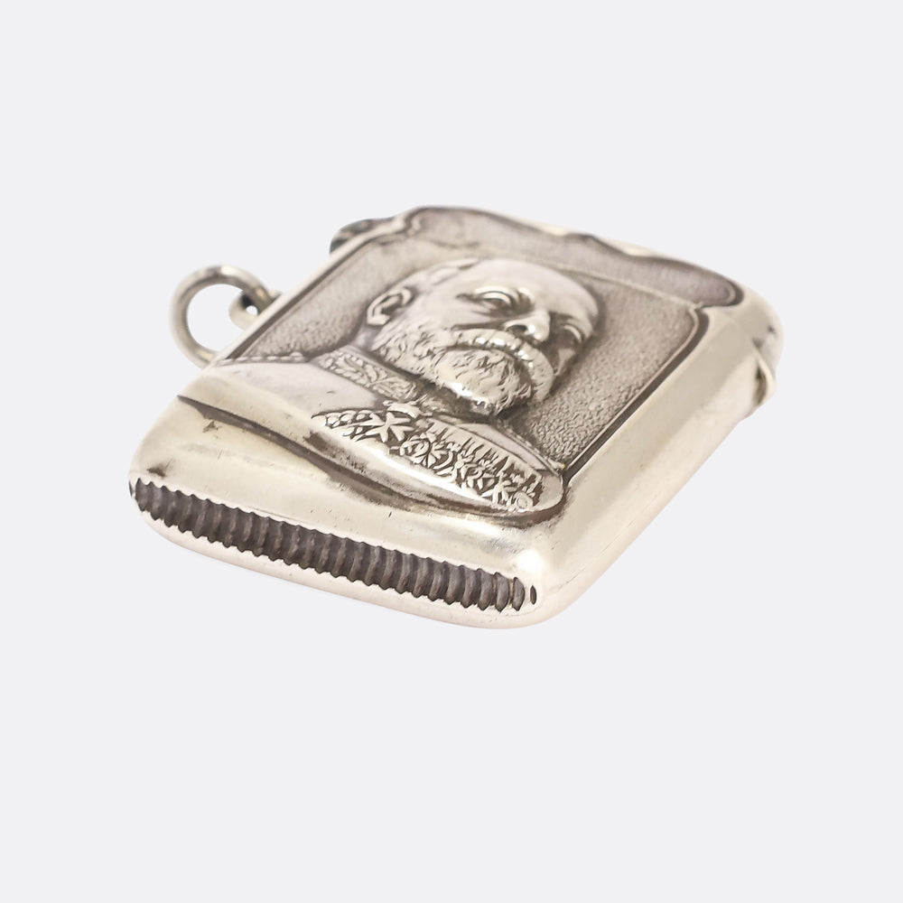 Edwardian Silver Edward VII Vesta Case Pendant