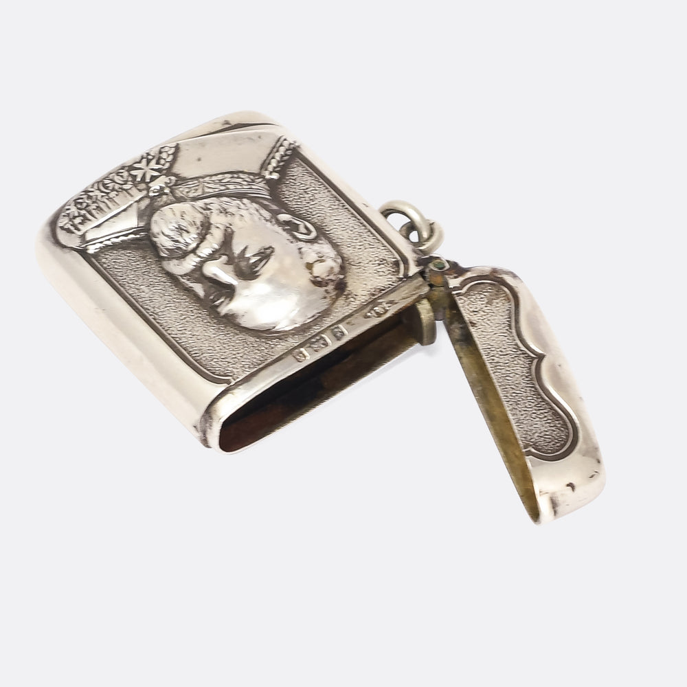 Edwardian Silver Edward VII Vesta Case Pendant