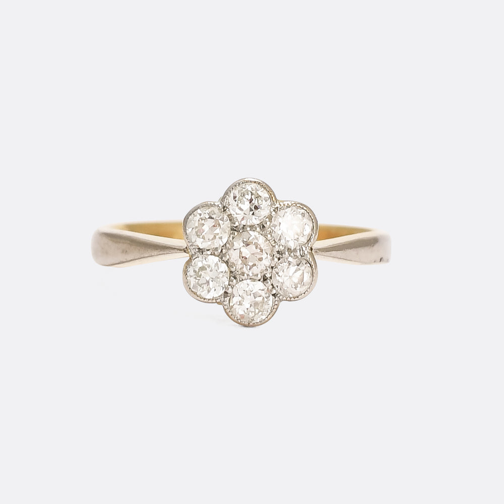 Edwardian Transitional Cut Diamond Daisy Ring