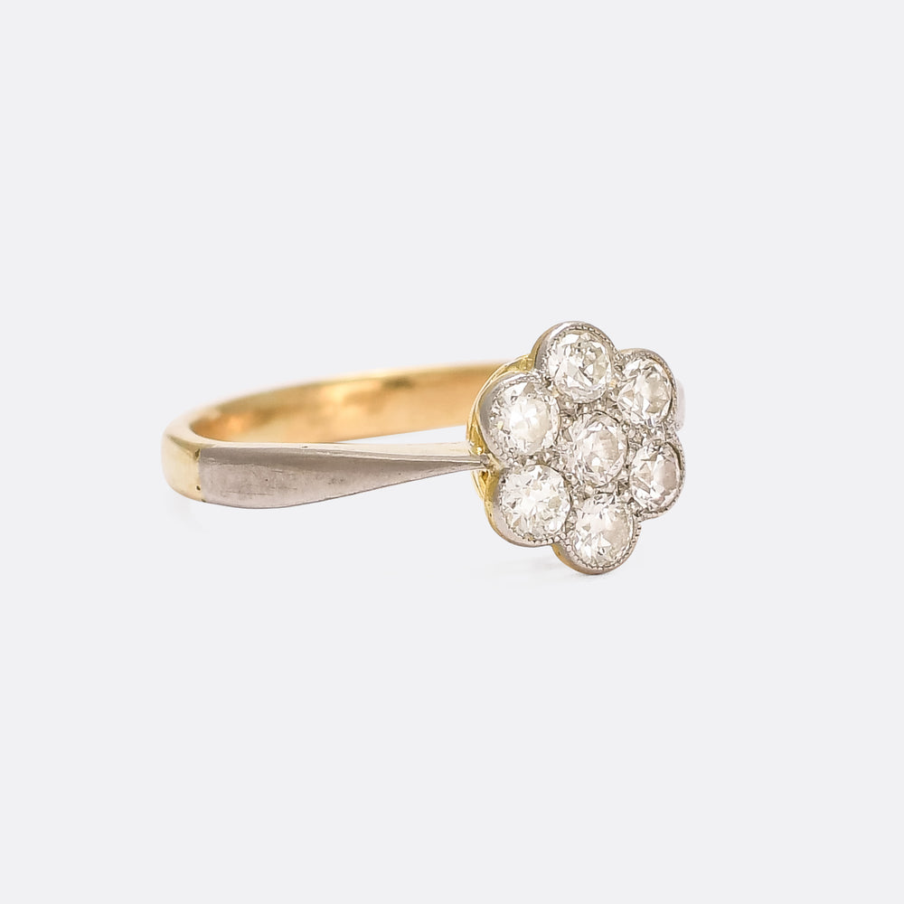 Edwardian Transitional Cut Diamond Daisy Ring