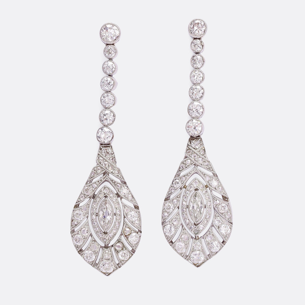 Edwardian Peacock Feathers Diamond Drop Earrings