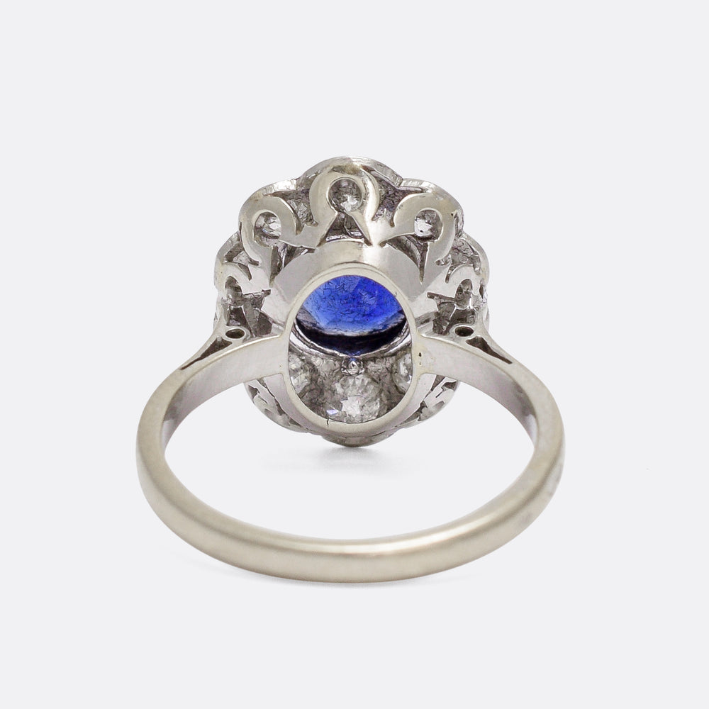 Edwardian Sapphire & Diamond Flower Engagement Ring